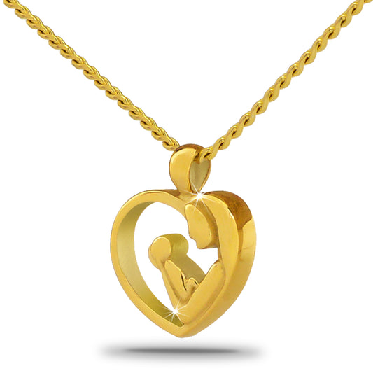 Mother and Child Gold Steel Pendant