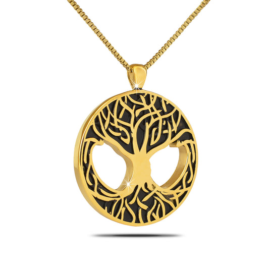 Gold Steel Tree of Life Pendant