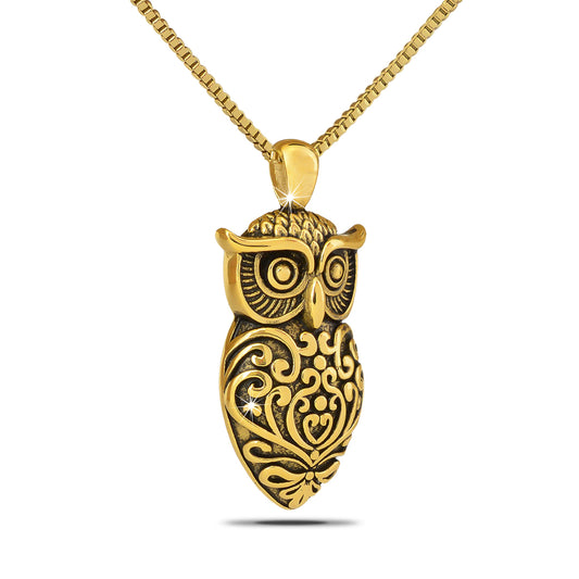 Gold Steel Owl Pendant